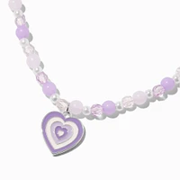 Purple Pulsing Heart Beaded Pendant Necklace