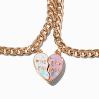 Best Friends UV Color-Changing Split Heart Curb Chain Bracelets - 2 Pack