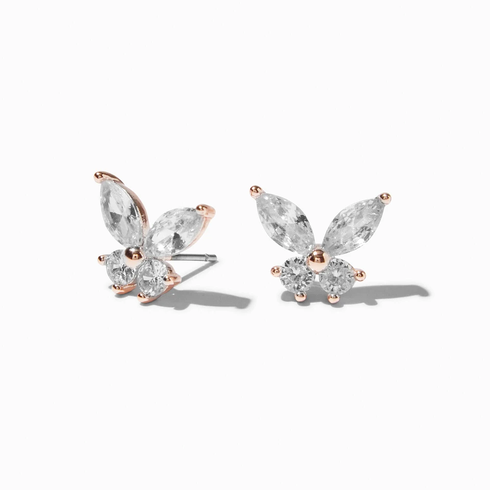 Rose Gold-tone Cubic Zirconia Butterfly Stud Earrings