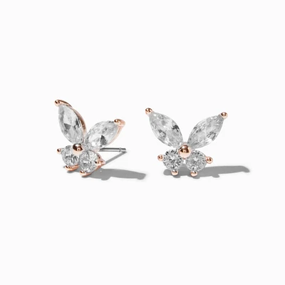 Rose Gold-tone Cubic Zirconia Butterfly Stud Earrings