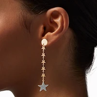 Gold-tone Glitter Star Linear Drop Earrings