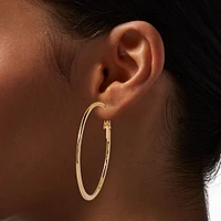 Mixed Metal Sleek Textured 50mm Hoop Earrings