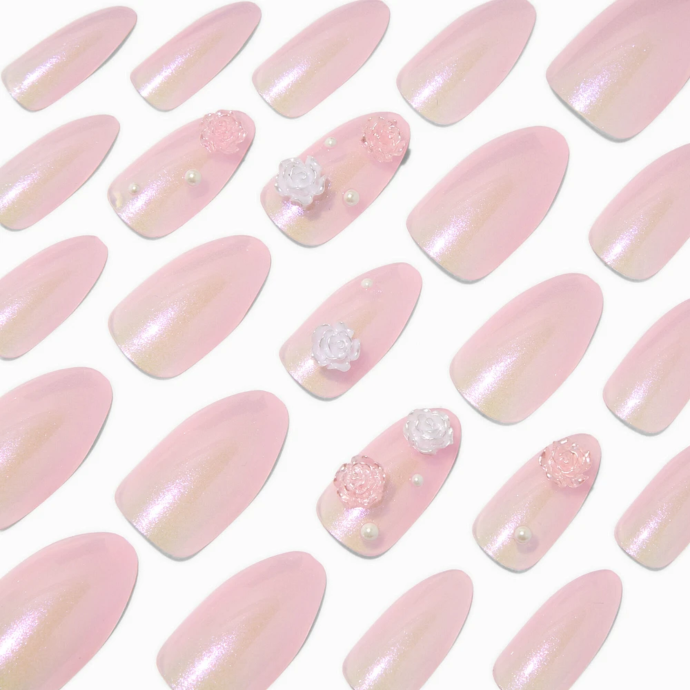 3D Rose & Pearl Stiletto Vegan Faux Nail Set - 24 Pack