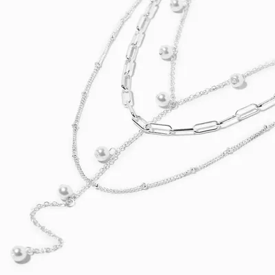 Silver Confetti Pearls Y-Neck Multi-Strand Necklace