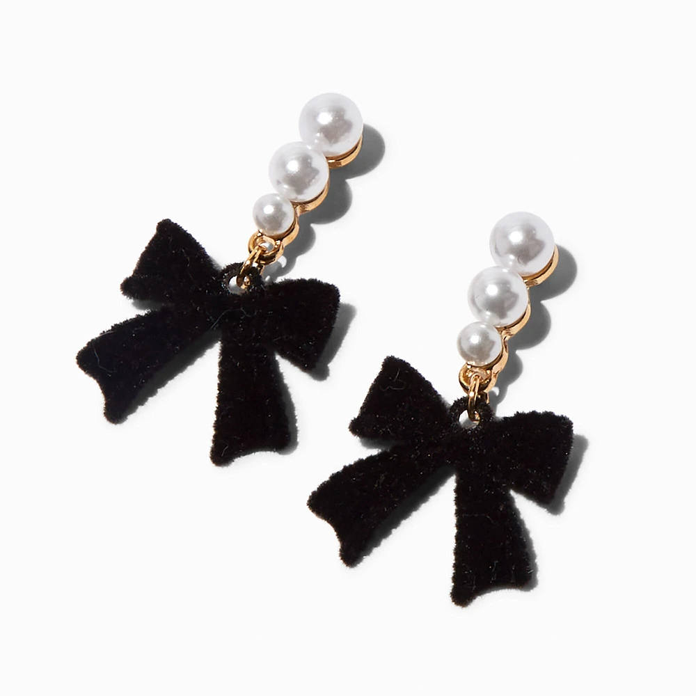 Pearl & Velvet Bow Drop Earrings