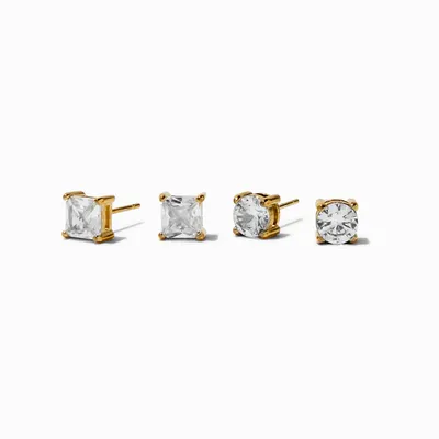 Gold-tone Stainless Steel Cubic Zirconia 6MM Square & Round Stud Earrings - 2 Pack
