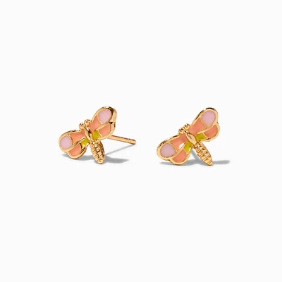 Coral Dragonfly Gold-tone Stud Earrings