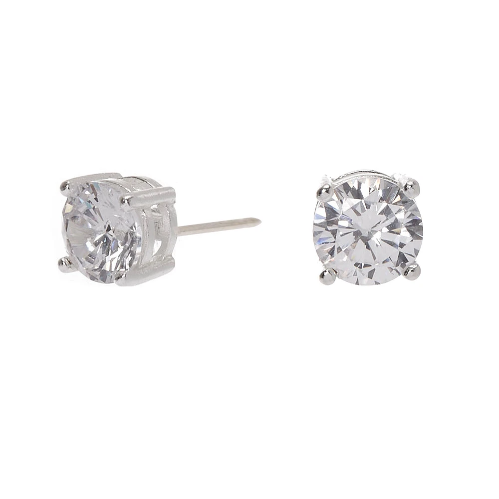 Sterling Silver Cubic Zirconia 5MM Round Basket Stud Earrings