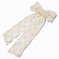 Ivory Flower Sequin Long Tail Hair Bow Clip