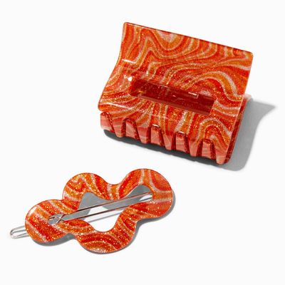 Retro Swirl Orange Hair Claw & Clip - 2 Pack