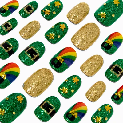 St. Patrick's Day Pot of Gold Square Press On Faux Nail Set - 24 Pack