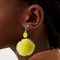 Pineapple Pom Pom Clip-On Drop Earrings