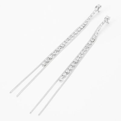 Silver 4" Crystal Snake Linear Drop Earrings