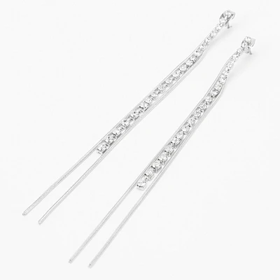 Silver 4" Crystal Snake Linear Drop Earrings