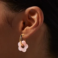 Gold-tone Pink Chunky Flower 30MM Hoop Earrings