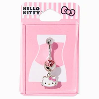 Hello Kitty® Silver-tone Stainless Steel Pink Crystal Charm 14G Belly Bar