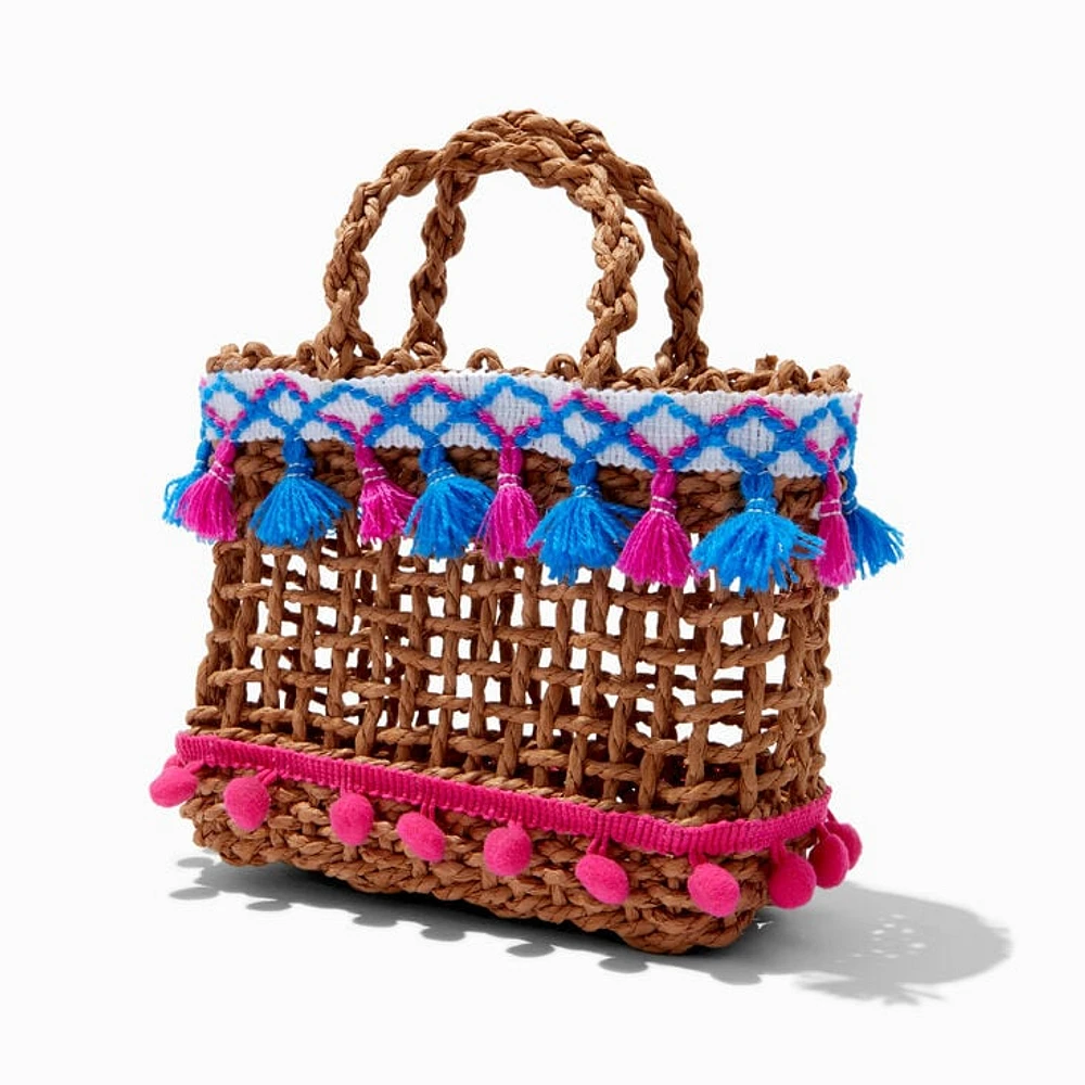 Basket-Weave Tote Bag with Tassels