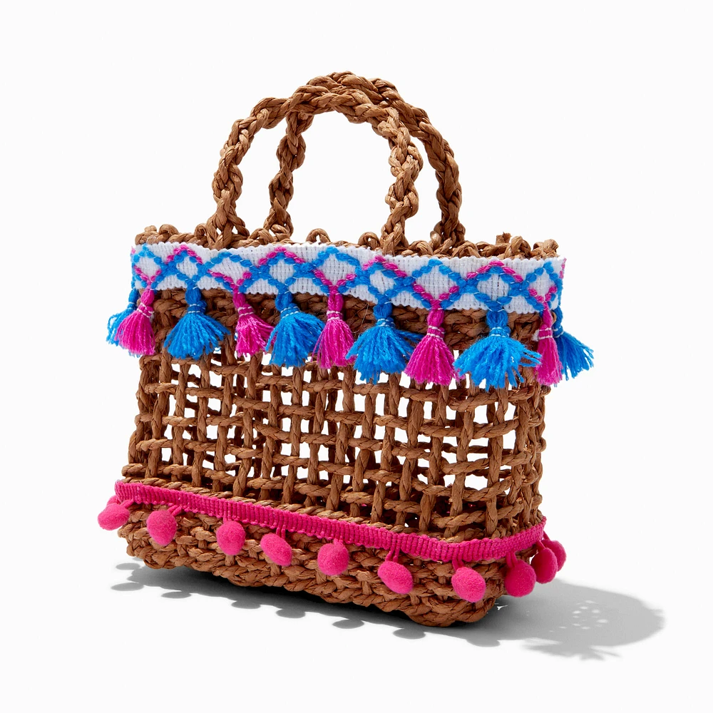 Basket-Weave Tote Bag with Tassels