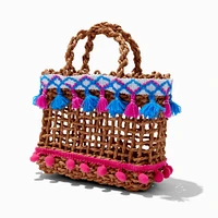 Basket-Weave Tassel Tote Bag