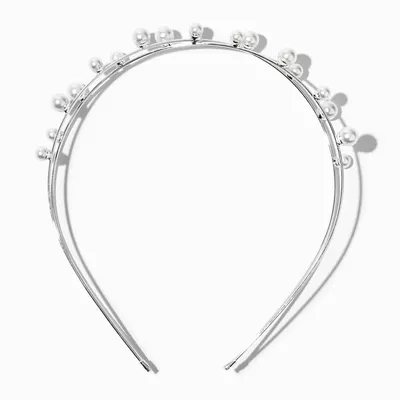 Silver Criss-Cross Pearl Two Row Headband