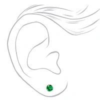 Green Cubic Zirconia 5mm Round Stud Earrings