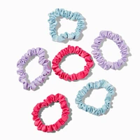 Blue, Lilac, & Hot Pink Skinny Silky Hair Scrunchies - 6 Pack