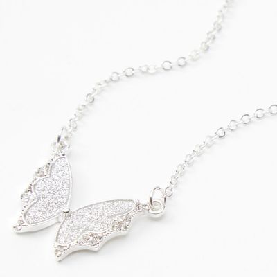 Silver Glitter Butterfly Pendant Necklace