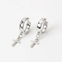 Silver 15MM Cross Huggie Hoop Earrings