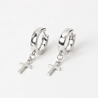 Silver 15MM Cross Huggie Hoop Earrings