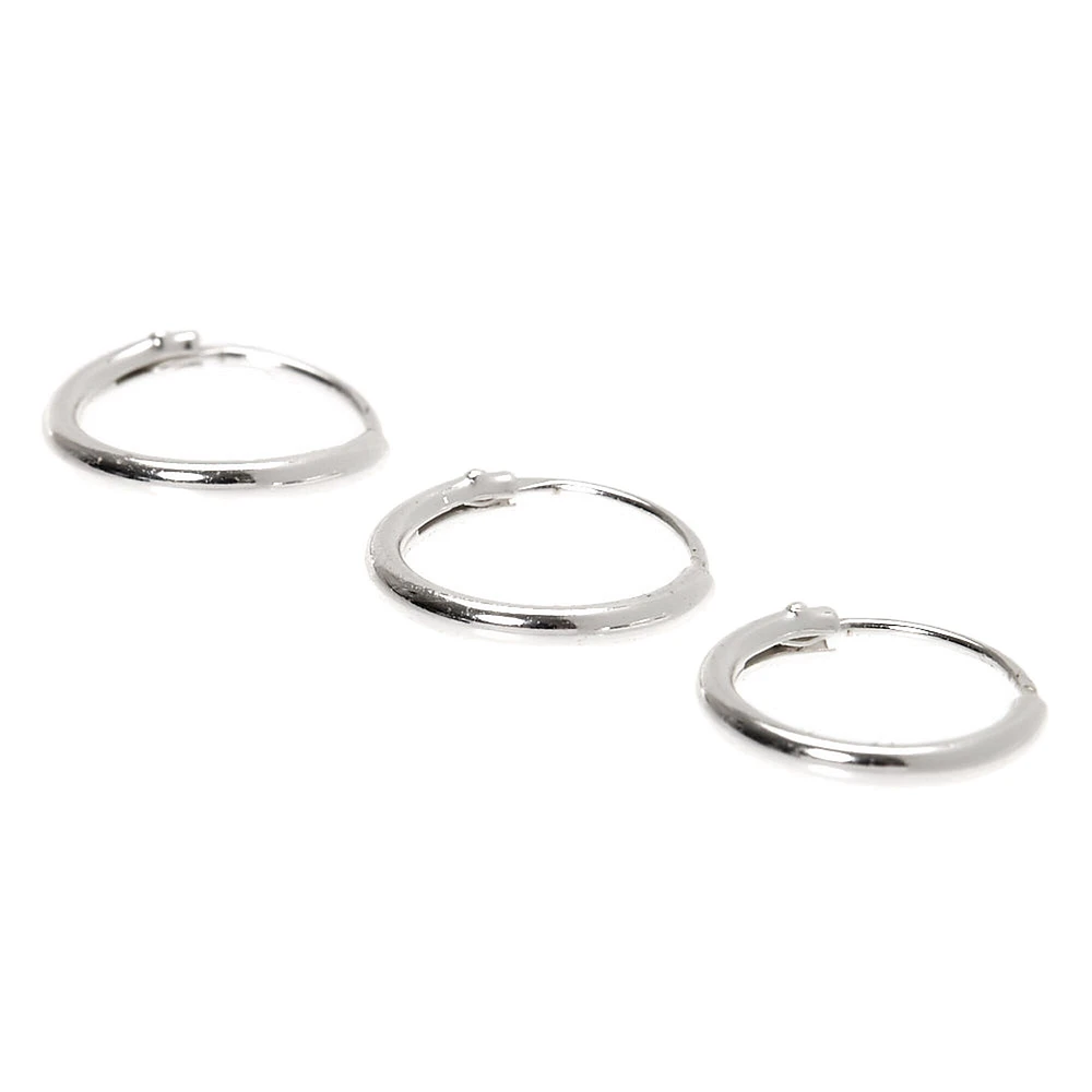 Sterling Silver 22G Cartilage Snap Hoop Earrings - 3 Pack