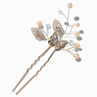 Rose Gold-tone Crystal Butterfly & Pearl Spray Hair Pins - 2 Pack