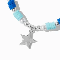 Silver-tone Star Blue Beaded Adjustable Bracelet