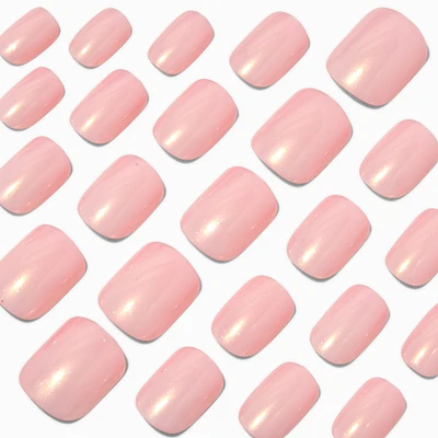 Pink Glazed Short Square Vegan Faux Nail Set - 24 Pack