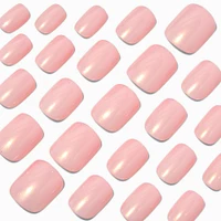 Pink Glazed Short Square Vegan Faux Nail Set - 24 Pack