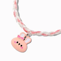 Pink & White Bunny Braided Adjustable Bracelet