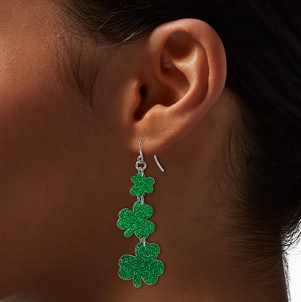 St. Patrick's Day Linear Shamrock Drop Earrings