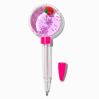 Strawberry Water-Filled Glitter Globe Pen