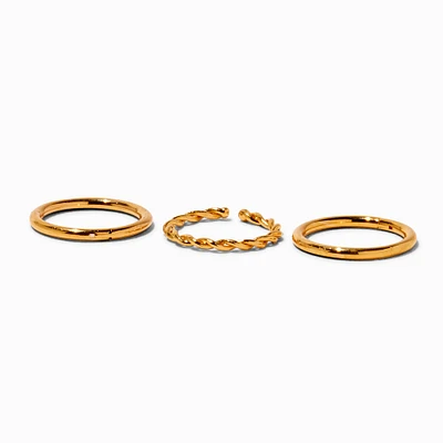 18G 18k Gold Plated Titanium Braided & Smooth Nose Hoop Rings - 3 Pack