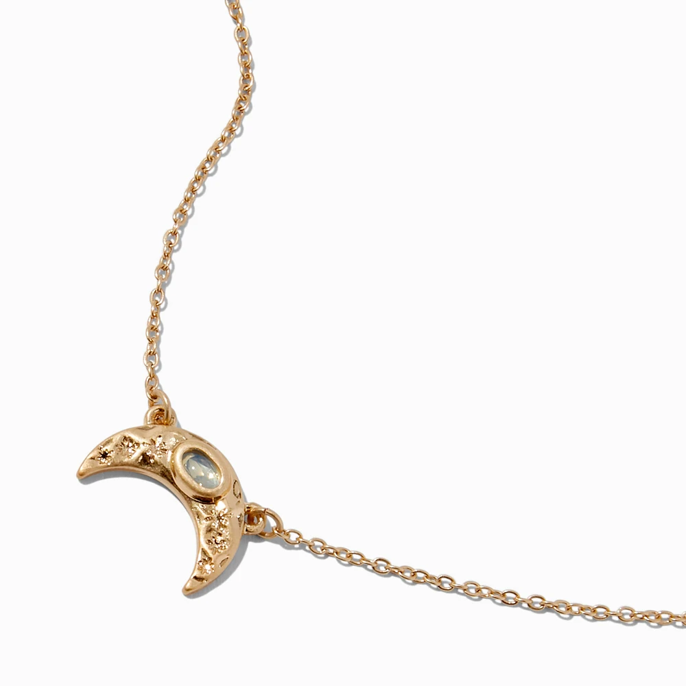 Gold-tone Sideways Crescent Moon Pendant Necklace