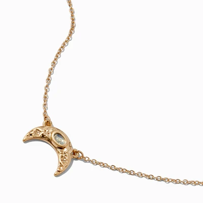 Gold-tone Sideways Crescent Moon Pendant Necklace