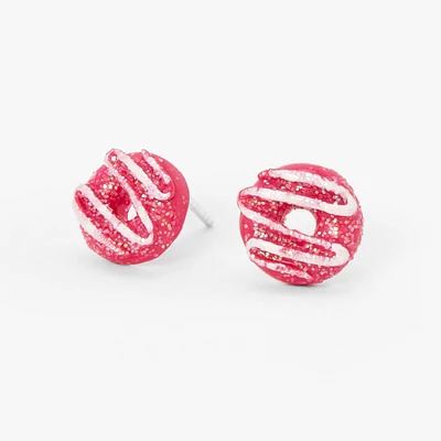 Sterling Silver Post Glitter Pink Donut Stud Earrings