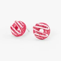 Sterling Silver Post Glitter Pink Donut Stud Earrings