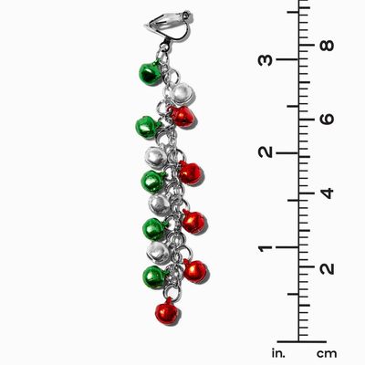 Silver 4" Jingle Bells Linear Clip-On Drop Earrings