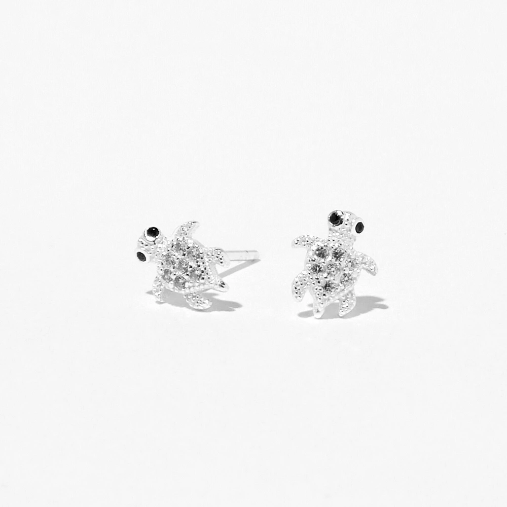 Sterling Silver Cubic Zirconia Turtle Stud Earrings