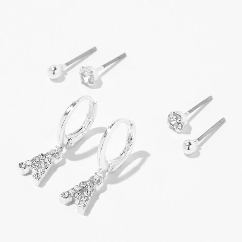 Claire's Silver Initial Earring Stackables Set (3 Pack, | Bridge Street Town Centre