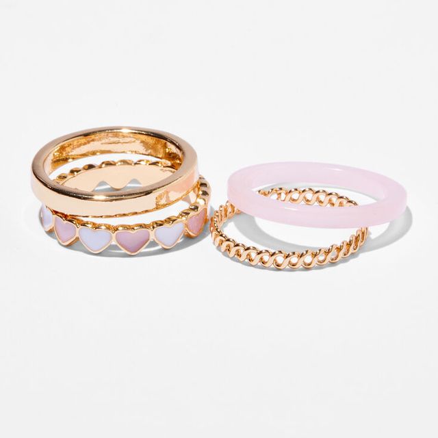 Claire's Pink Hearts Gold Woven Rings Set (4 Pack)