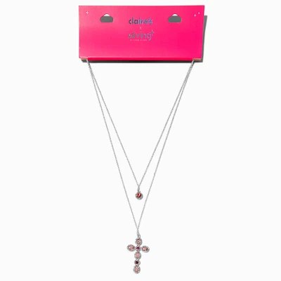 Claire's x Sliving by Paris Hilton Silver-tone Cross Layered Multi-Strand Necklace