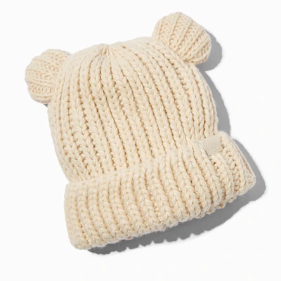 Ivory Bear Knit Beanie Hat