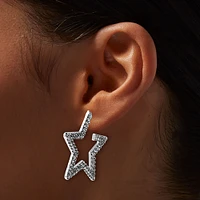 Silver-tone Pavé Star Hoop Earrings