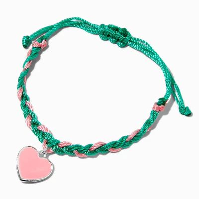 Green & Pink Heart Braided Adjustable Bracelet